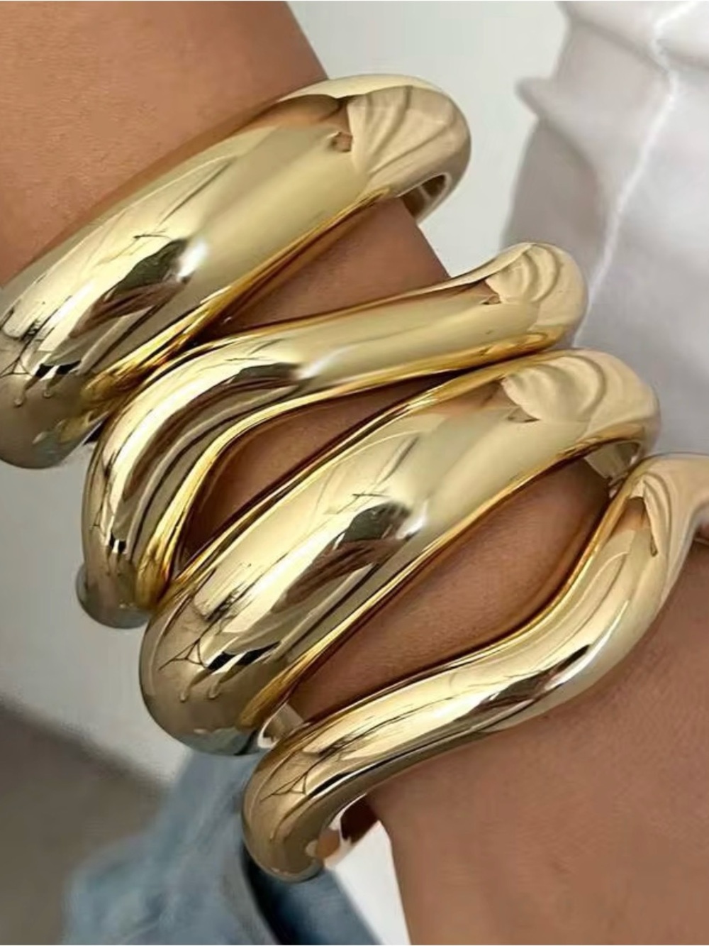 Gold Acetate Spiral Cuff Bracelet - Elegant Women's Jewelry